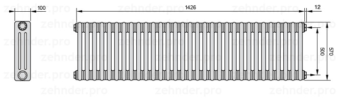 Схема (чертеж) Радиатор Zehnder Charleston 3057/31 №7610 Technoline TL